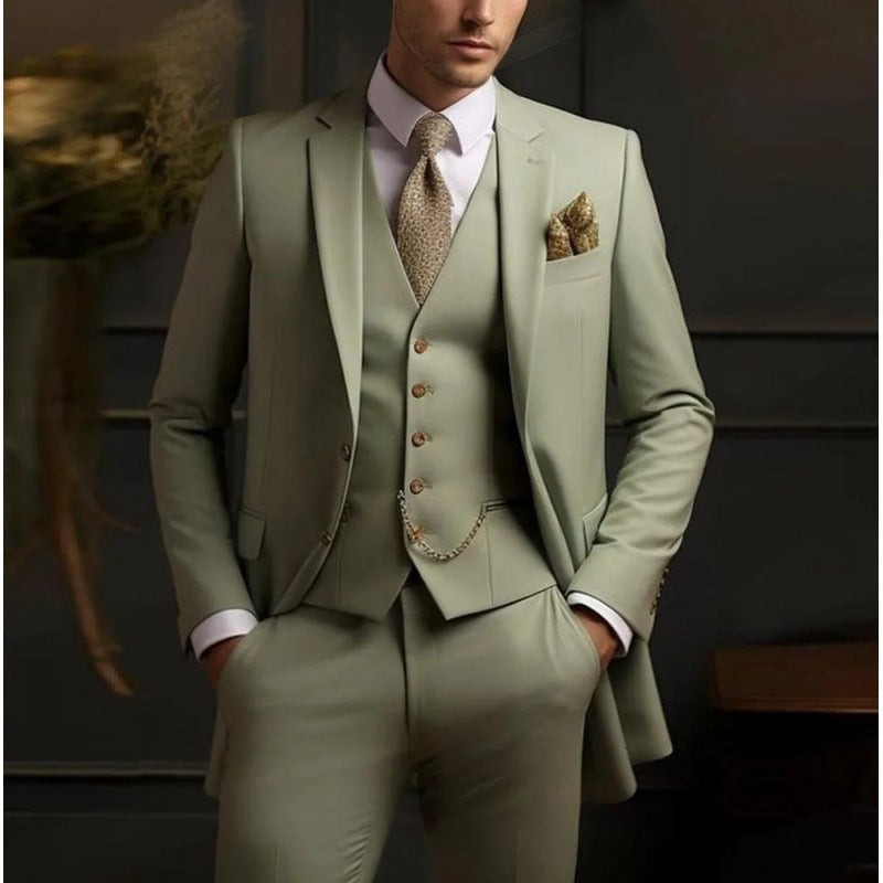 Elegant Men's Three-Piece Solid Color Suit