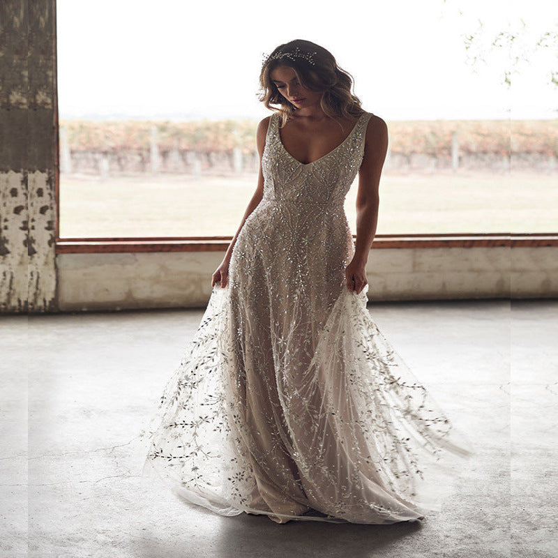 Robe Longue Col V Bronzée