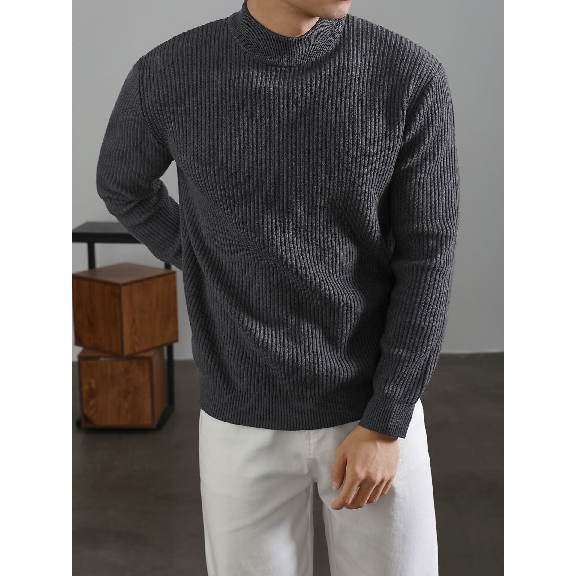 Turtleneck Sweater with Vertical Stripes