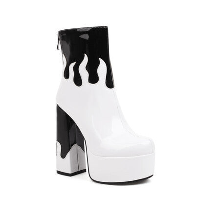 Women's Two-Tone Patent Leather Ankle Boots