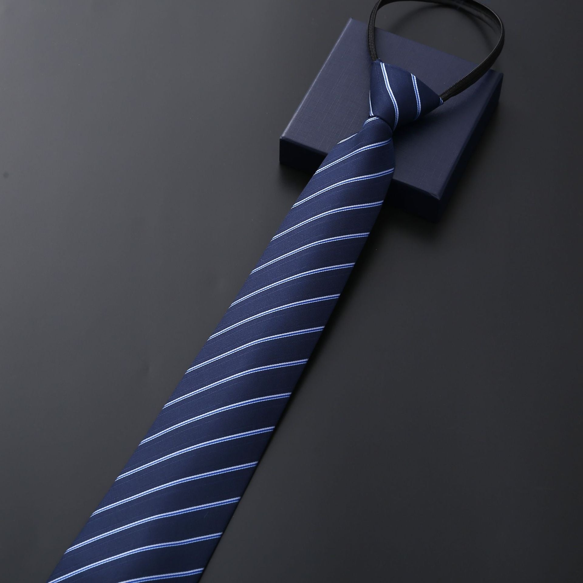 Men's Blue Striped Business Zipper Tie
