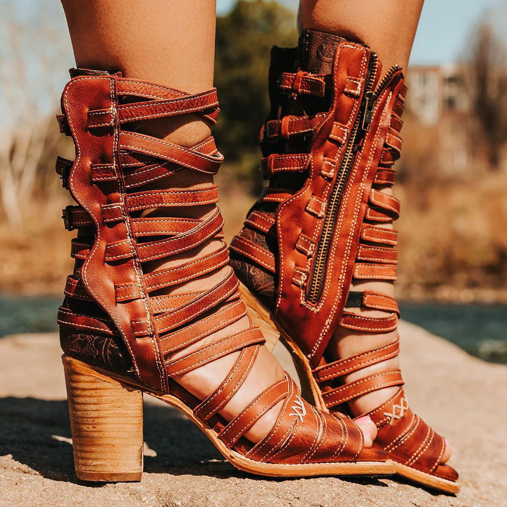 Women's Retro Openwork Stiletto Strap Sandals