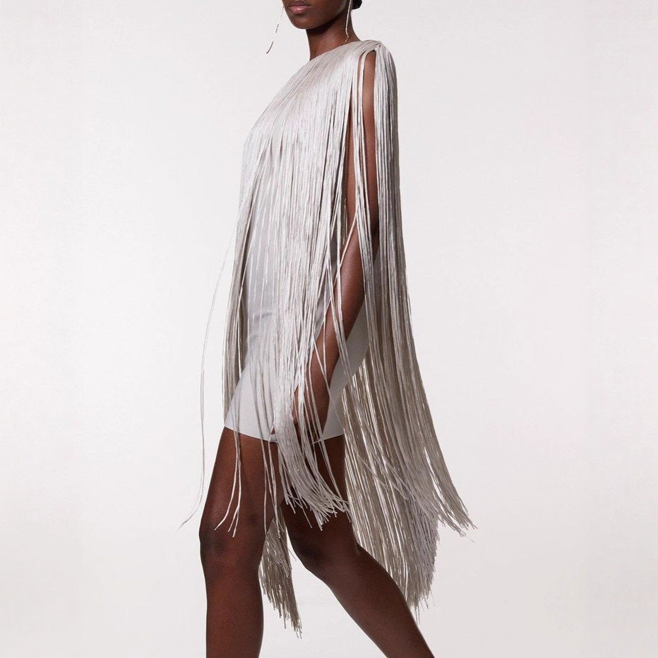 Elegant Evening Dress with Fringe