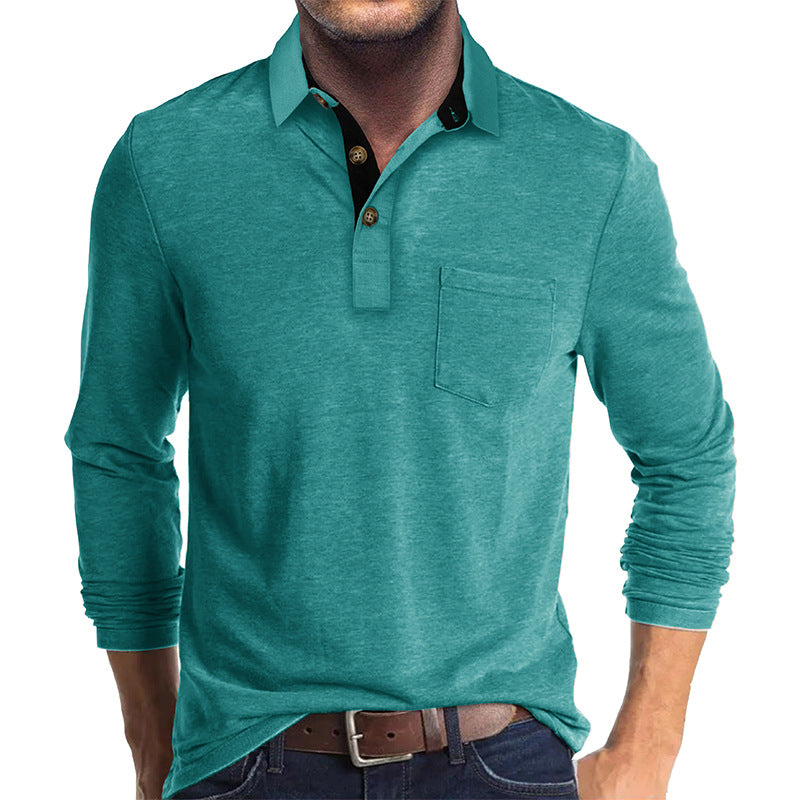 Men's Long Sleeve T-Shirt with Turn-Down Collar for Winter