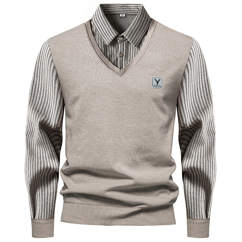 Striped Fleece-Lined Long Sleeve Shirt