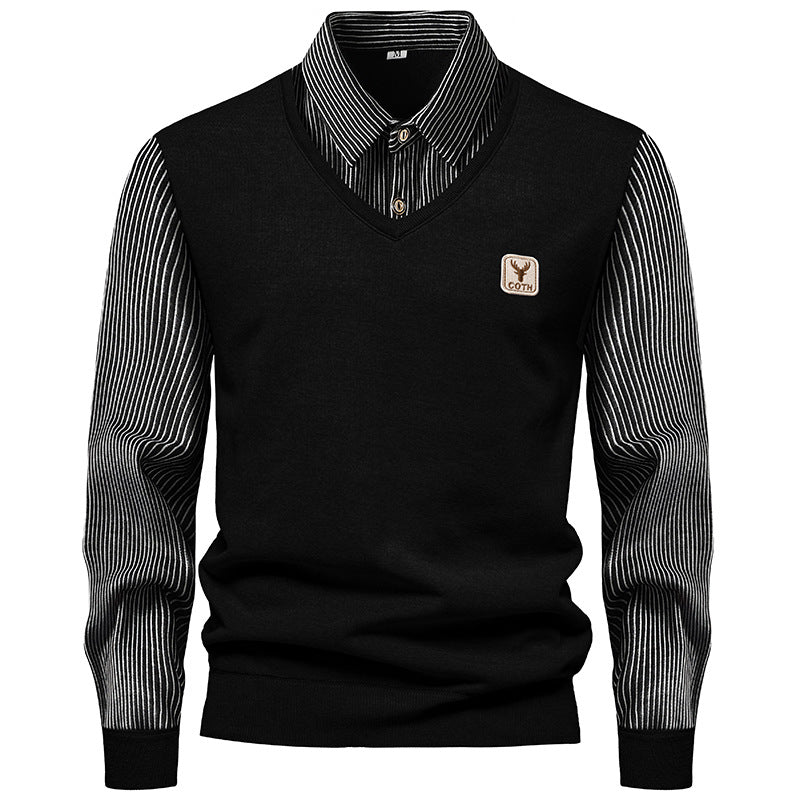 Striped Fleece-Lined Long Sleeve Shirt