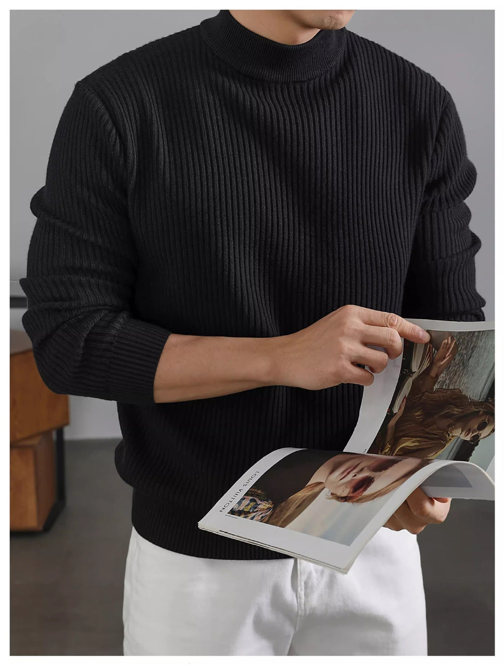 Turtleneck Sweater with Vertical Stripes