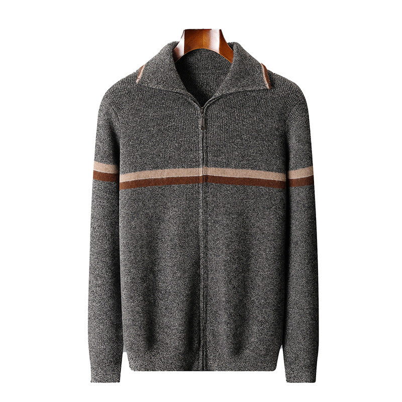 High Neck Horizontal Stripes Cardigan
