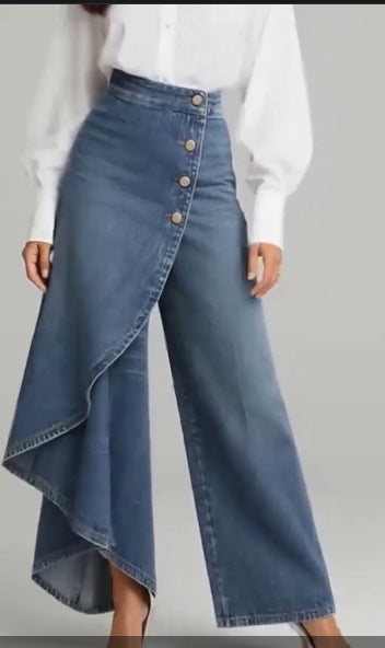 Pantalon Droit Femme Boutons Volantés Mode