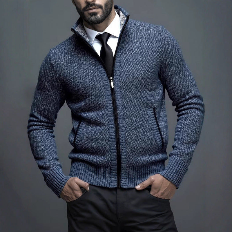 Men's Knit Coat with Stand-Up Collar