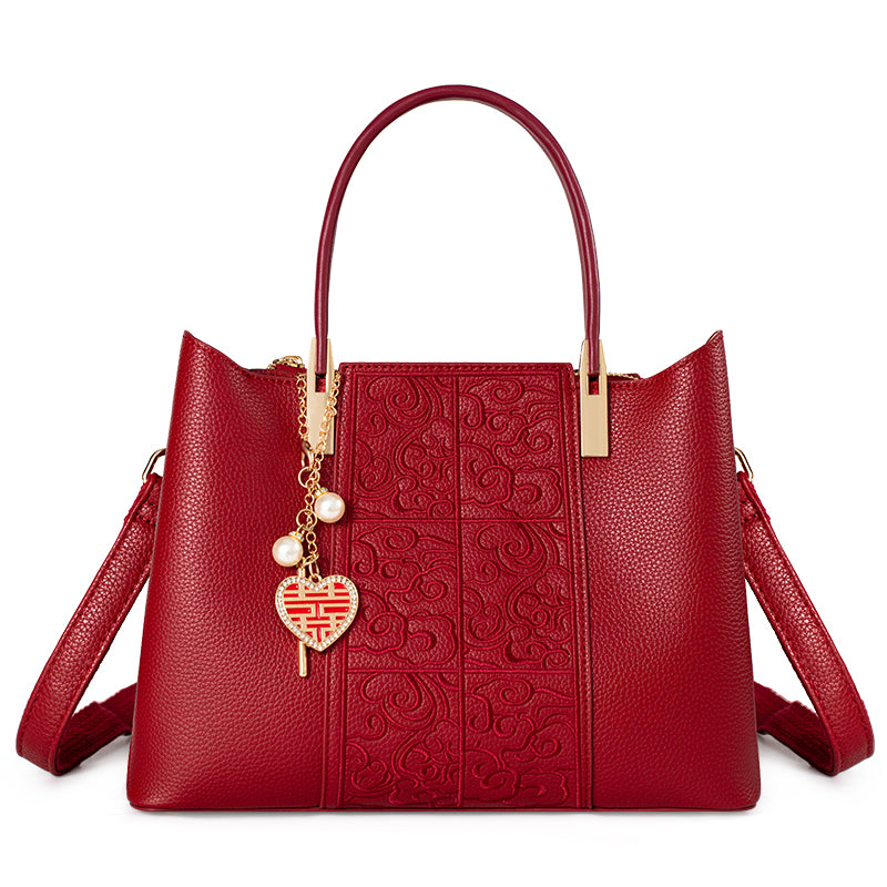 Embroidered Red Tote Bag