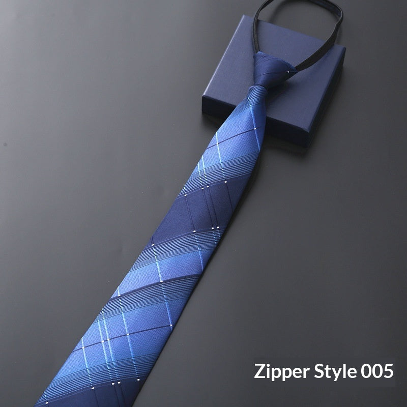 Men's Blue Striped Business Zipper Tie