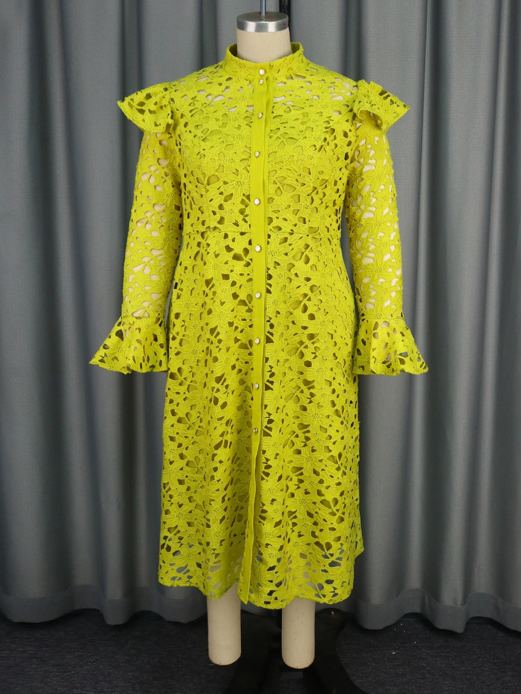 Lace Cardigan Dress with High Neck