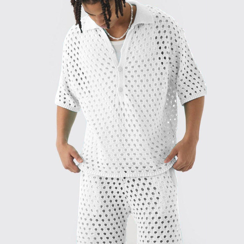 Knitted Polo Shirt and Shorts Set