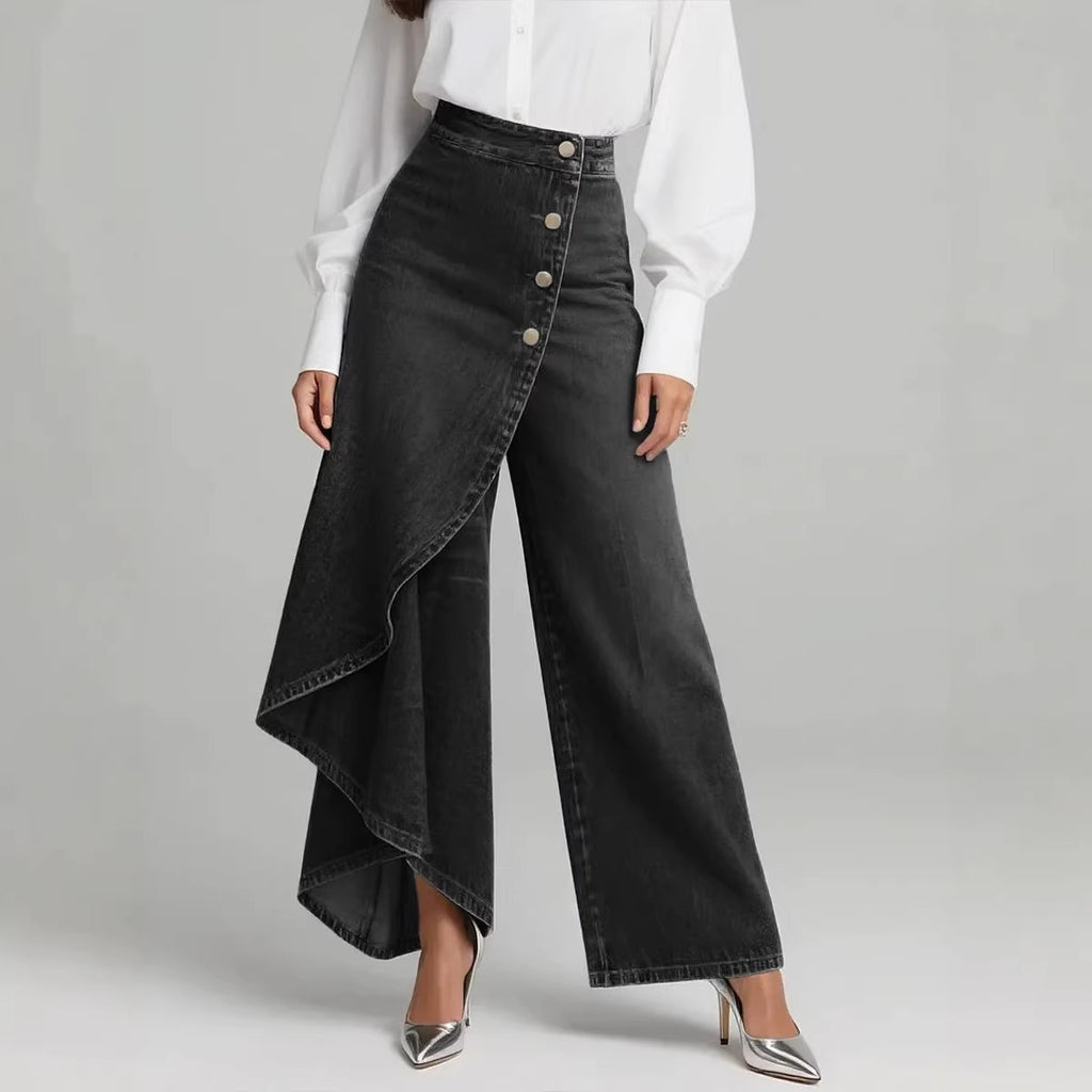 Pantalon Droit Femme Boutons Volantés Mode