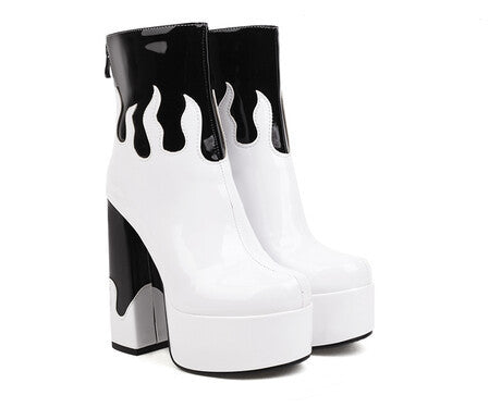 Women's Two-Tone Patent Leather Ankle Boots