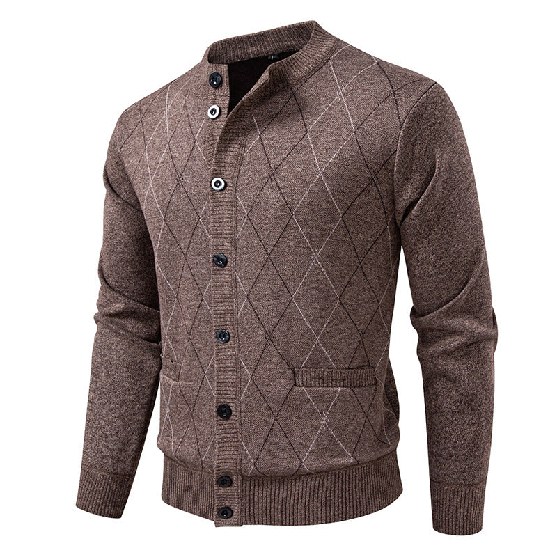 Fleece-Lined Knit Sweater with Wave Pattern