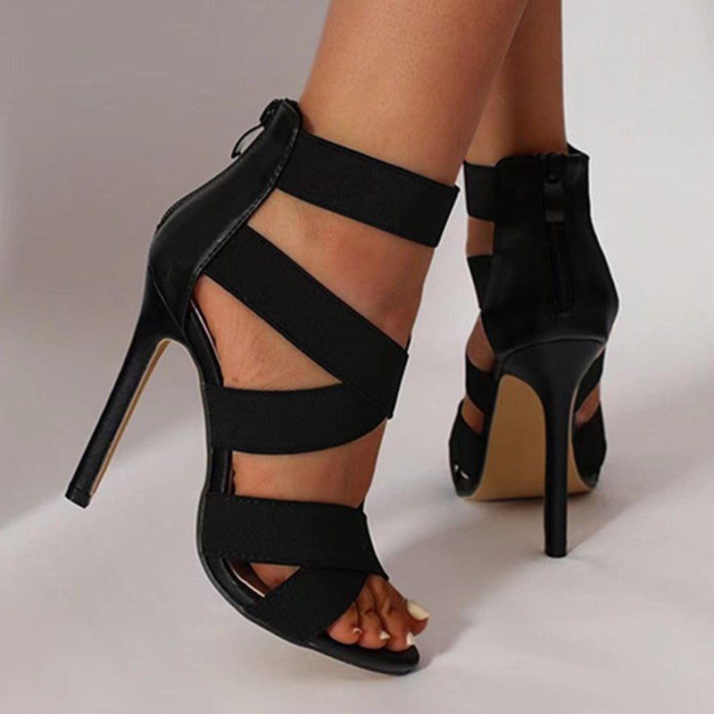 Women's High Heel Sandals with Back Zipper