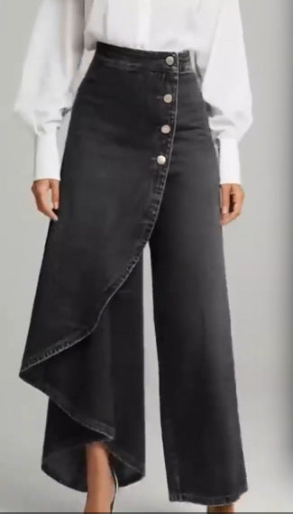 Pantalon Droit Femme Boutons Volantés Mode