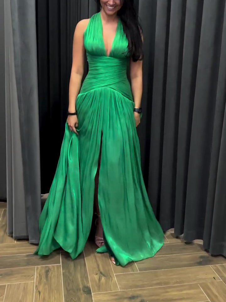 Emerald Green Dress with Plunging Neckline
