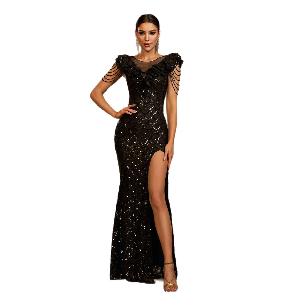 Sequin Evening Dress with Slit