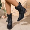 Square Heel Denim Ankle Boots
