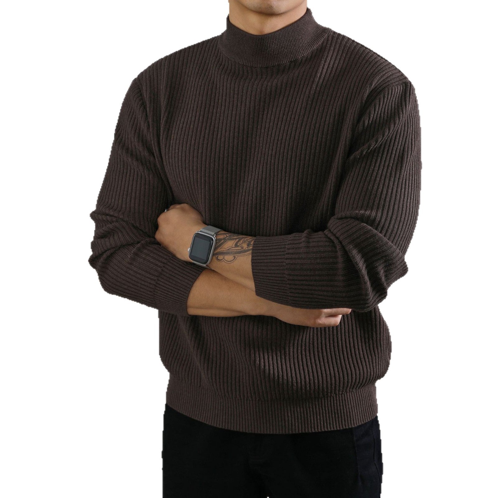 Turtleneck Sweater with Vertical Stripes