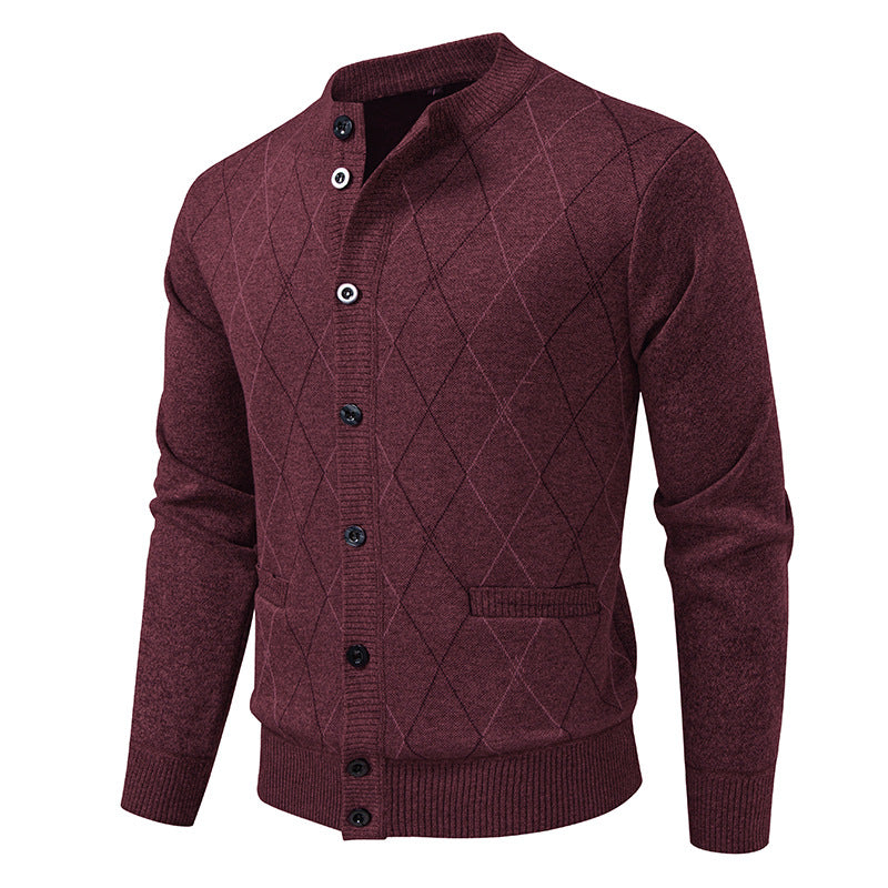 Fleece-Lined Knit Sweater with Wave Pattern