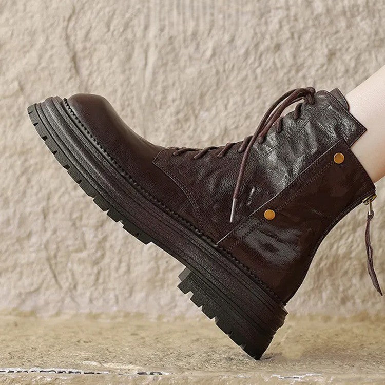 Botines de piel de oveja para mujer con suela de plataforma y cordones