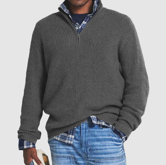 Casual Business Sweater with High Neck and Zip