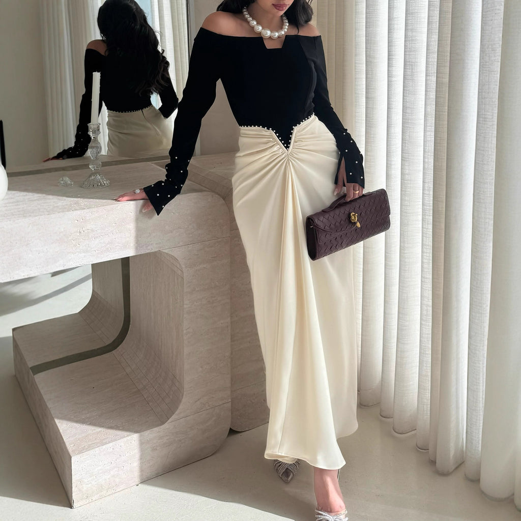 Elegant Dress with Pearls and Colors