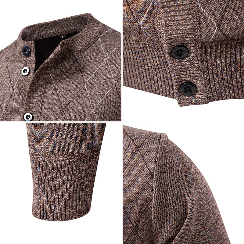 Fleece-Lined Knit Sweater with Wave Pattern