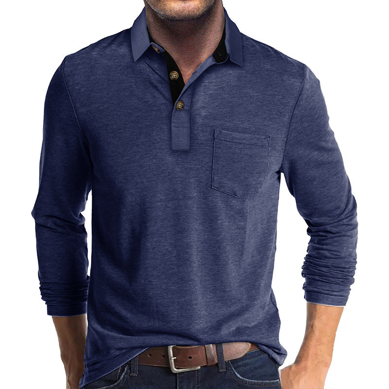 Men's Long Sleeve T-Shirt with Turn-Down Collar for Winter