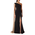 Asymmetrical Black Dress with Cape and Slit