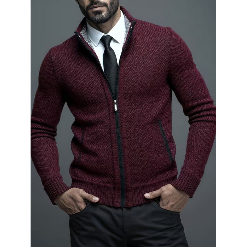 Men's Knit Coat with Stand-Up Collar