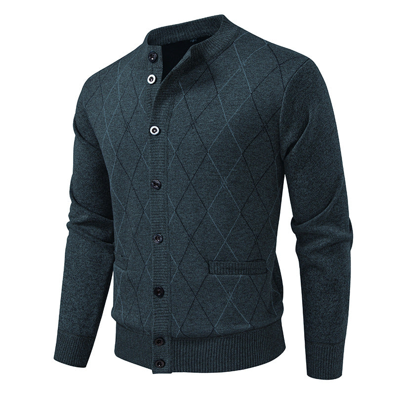 Fleece-Lined Knit Sweater with Wave Pattern