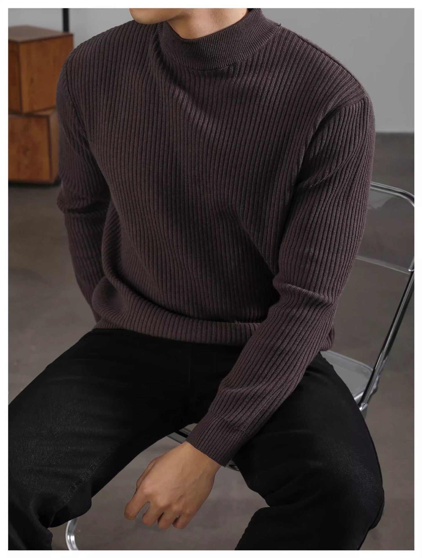 Turtleneck Sweater with Vertical Stripes
