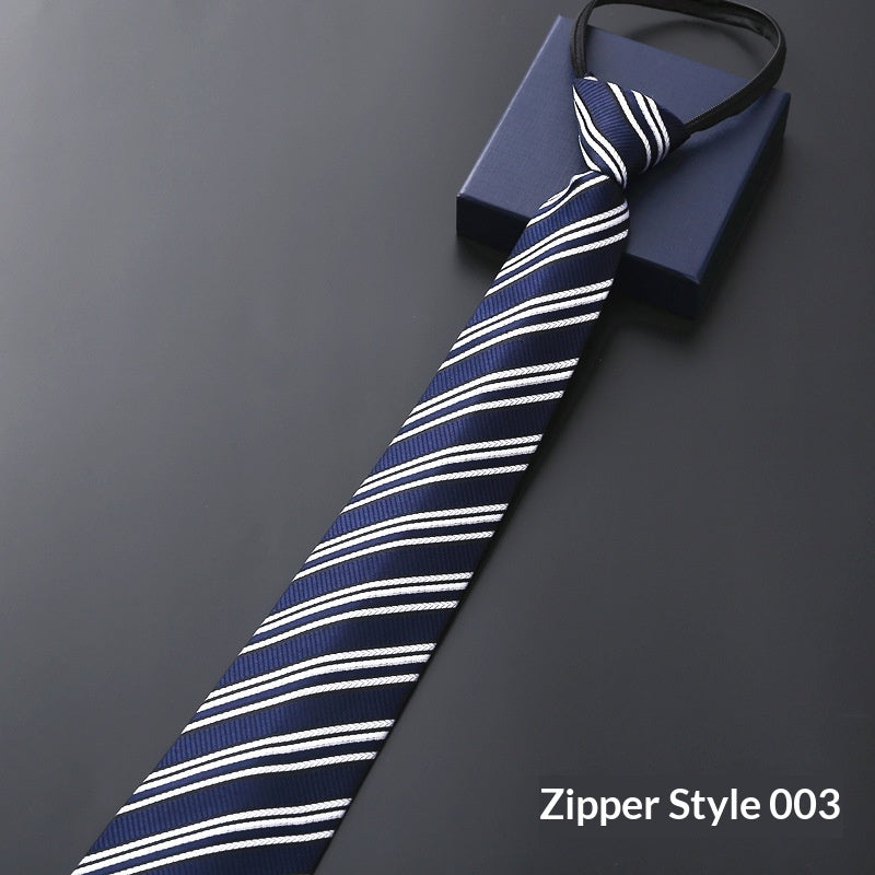 Men's Blue Striped Business Zipper Tie
