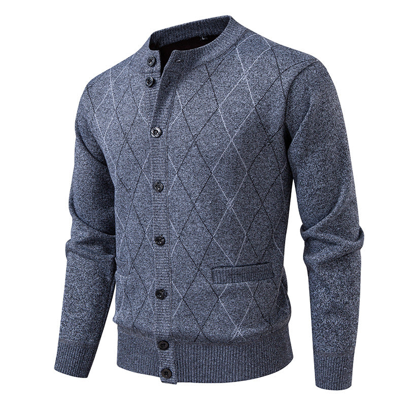 Fleece-Lined Knit Sweater with Wave Pattern