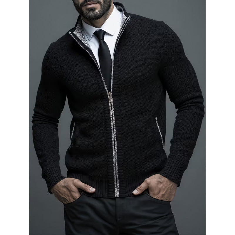 Men's Knit Coat with Stand-Up Collar