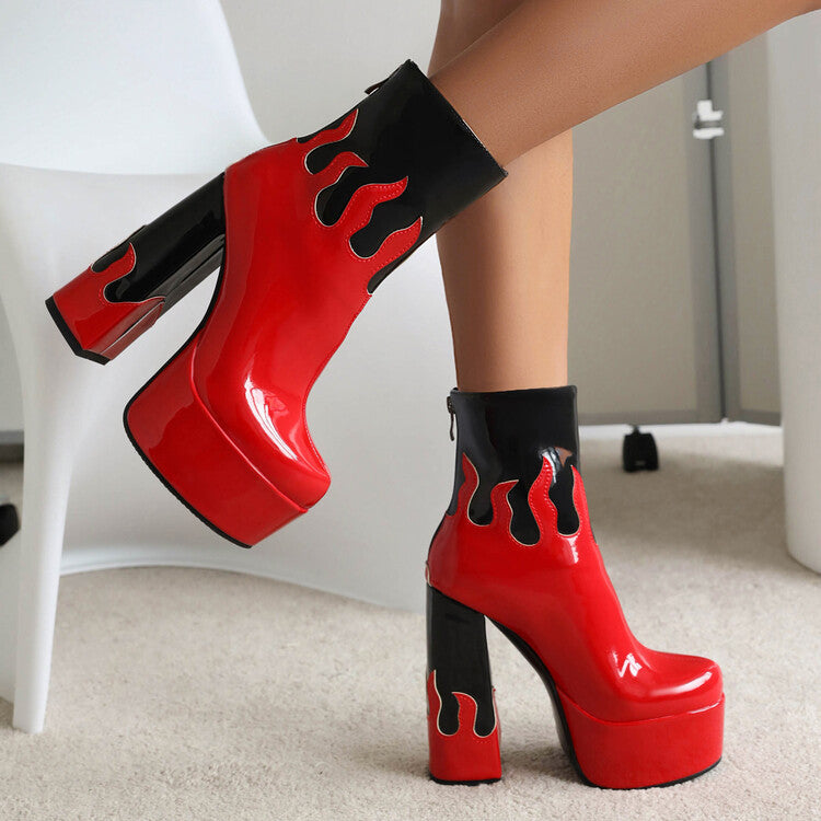 Women's Two-Tone Patent Leather Ankle Boots