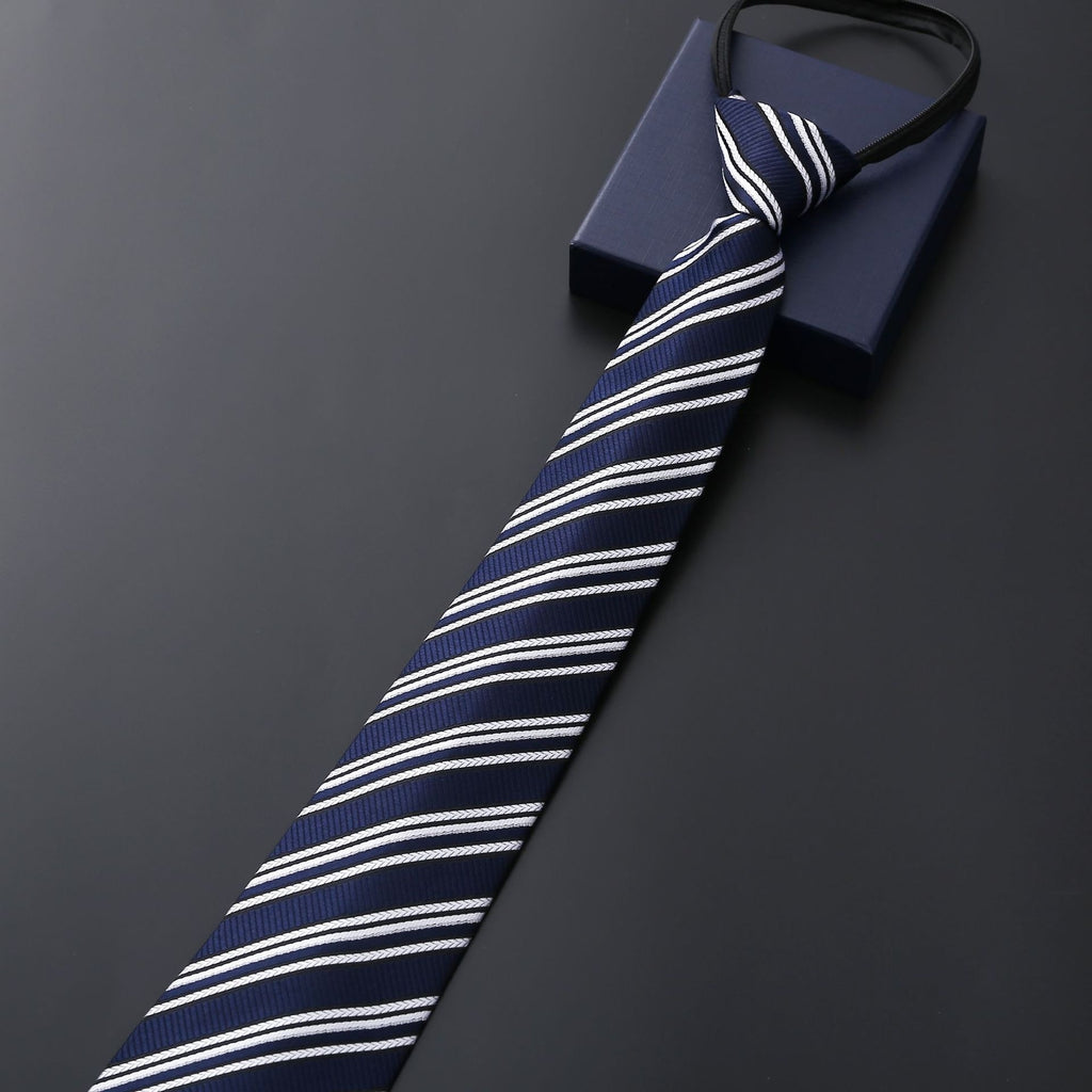 Men's Blue Striped Business Zipper Tie
