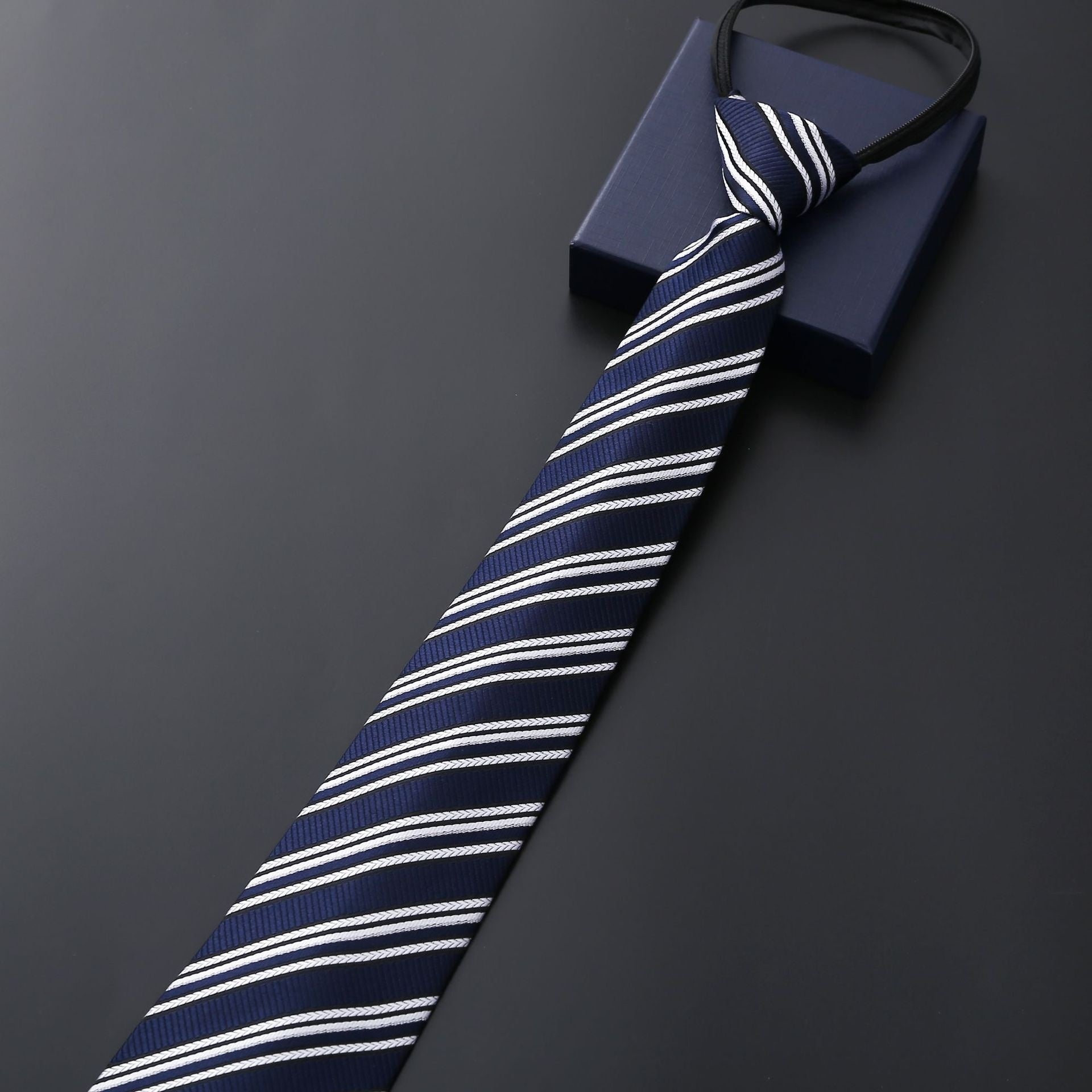Men's Blue Striped Business Zipper Tie