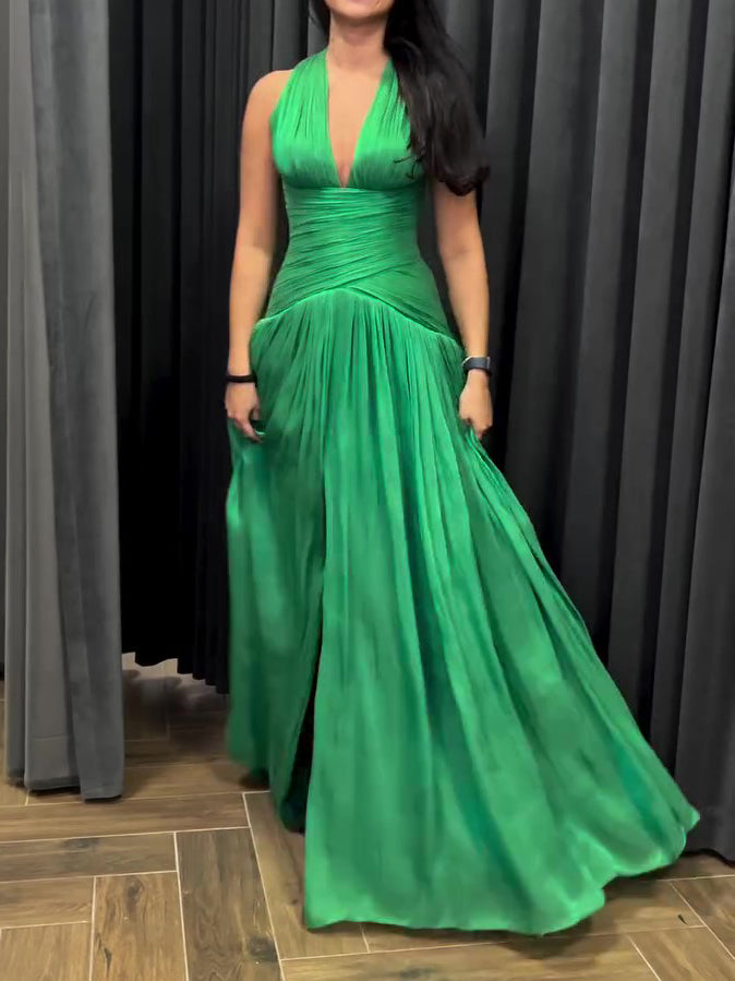 Emerald Green Dress with Plunging Neckline