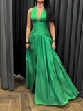 Emerald Green Dress with Plunging Neckline