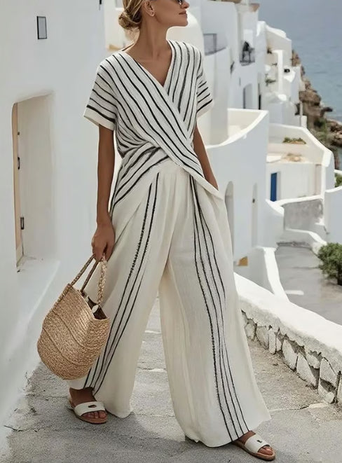 Striped Top and Wide Leg Pants Set