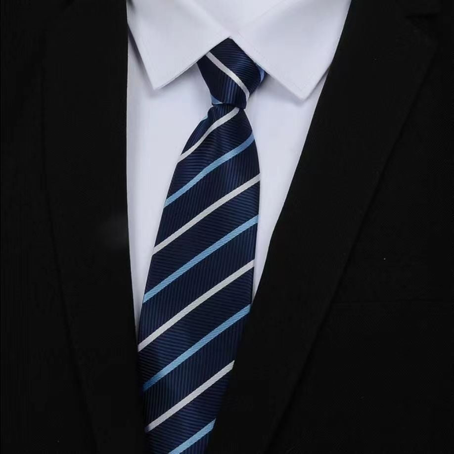 Men's Blue Striped Business Zipper Tie