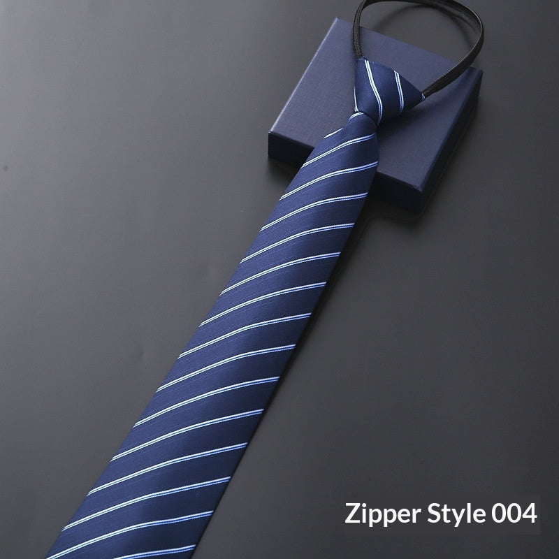 Men's Blue Striped Business Zipper Tie
