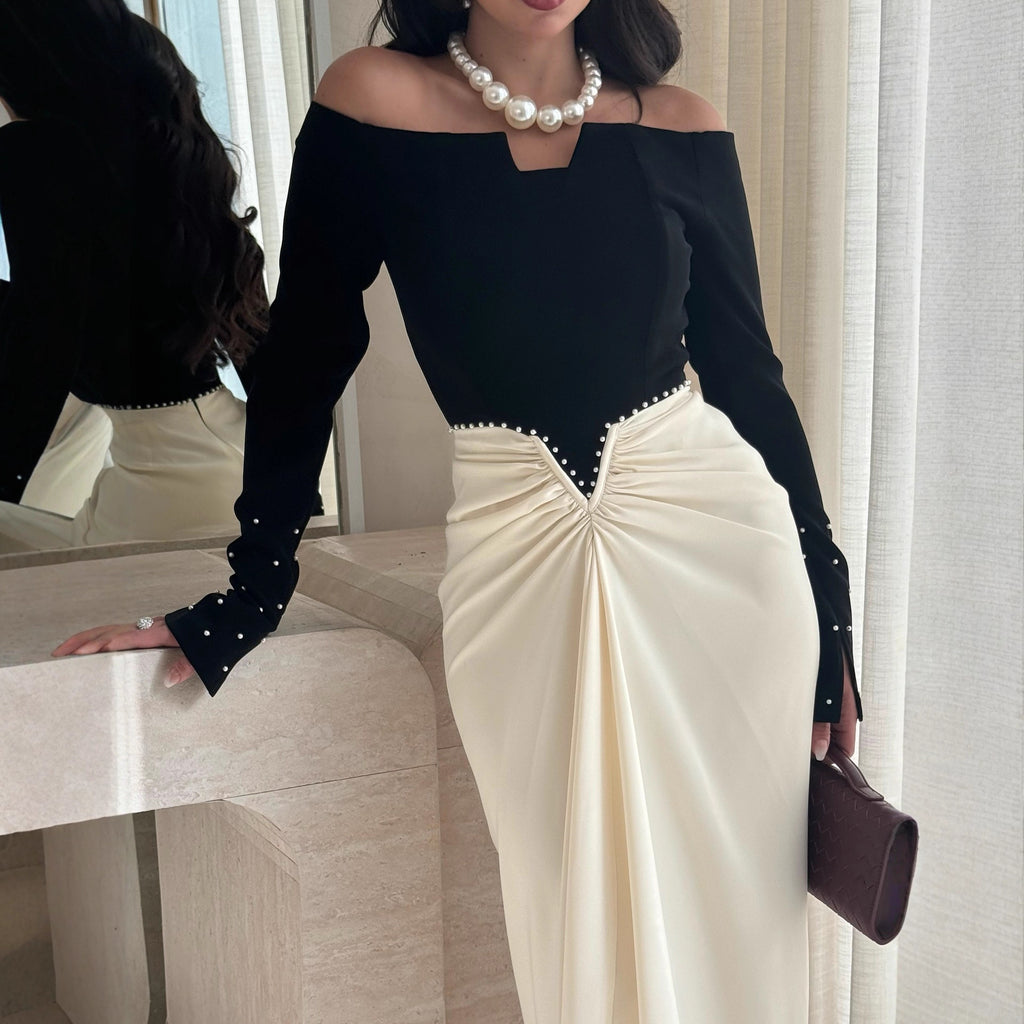 Elegant Dress with Pearls and Colors