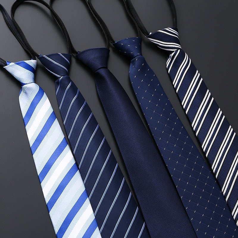 Men's Blue Striped Business Zipper Tie